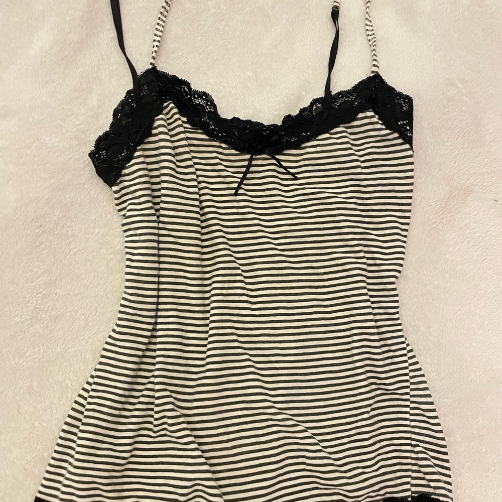 Striped Black and White Lace Trim Cami
